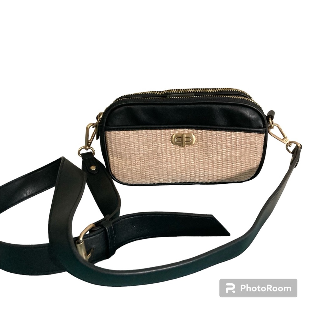 Crossbody Bag Black and Tan Woven